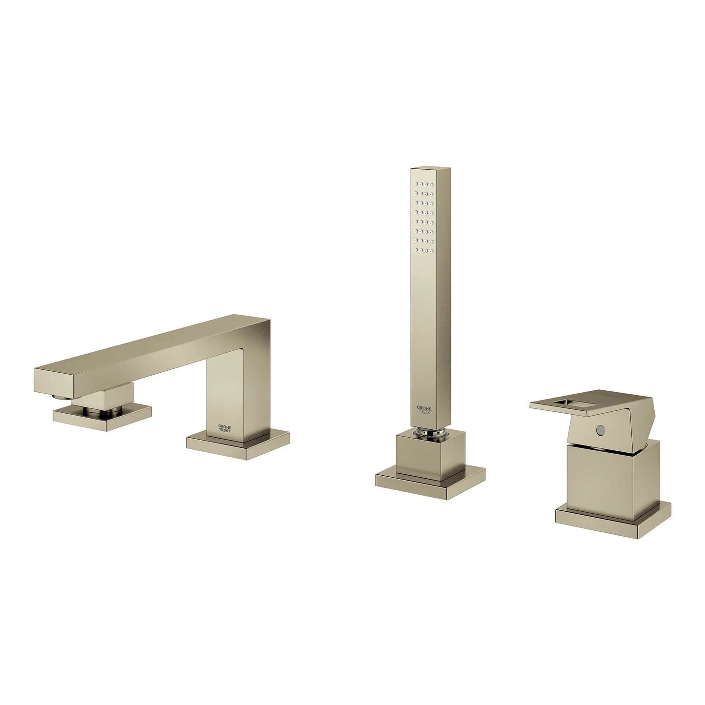 Grohe Eurocube® 4-Hole Single-Handle Deck Mount Brushed Nickel Infinity Roman Tub Faucet With 1.75 GPM Hand Shower