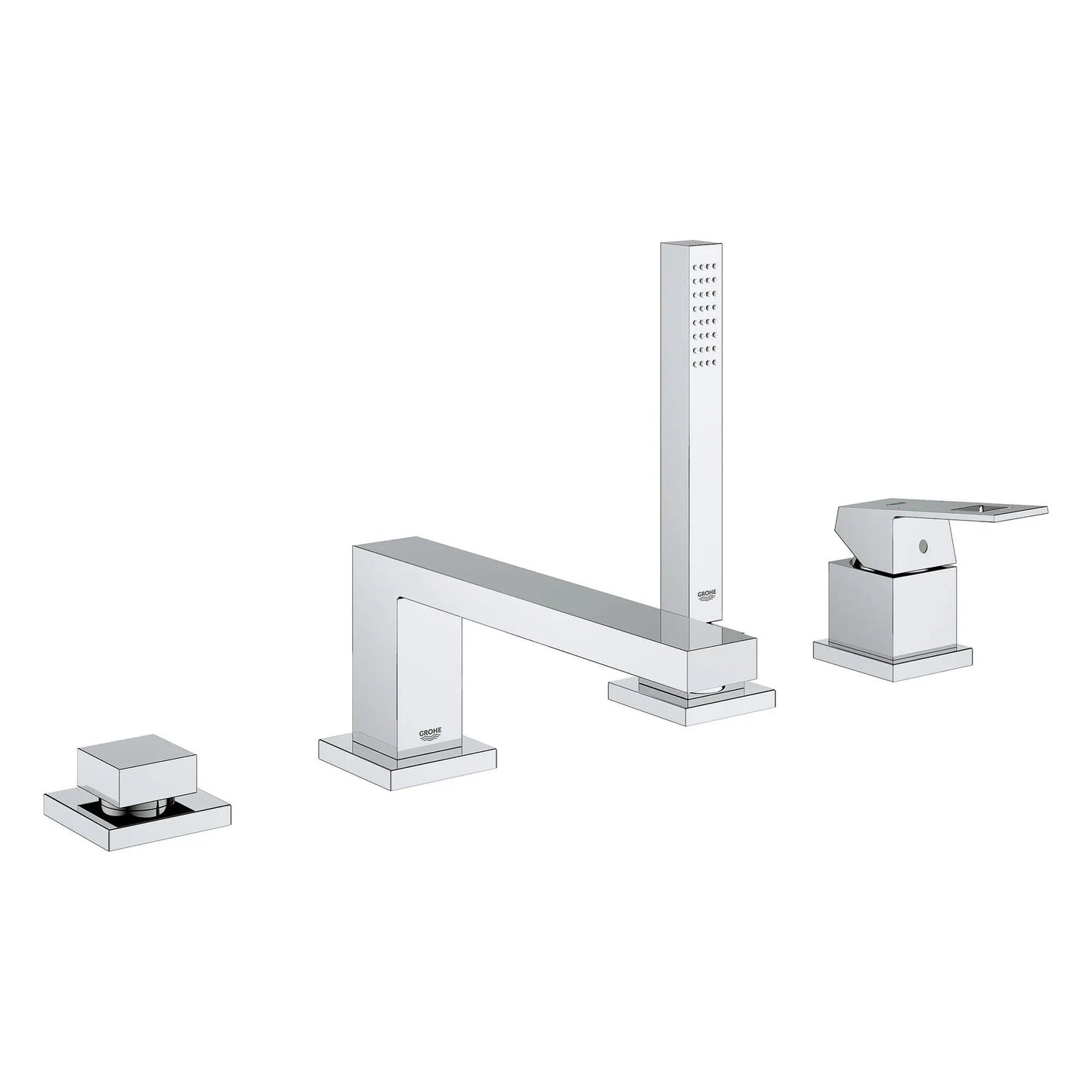 Grohe Eurocube® 4-Hole Single-Handle Deck Mount StarLight Chrome Roman Tub Faucet With 1.75 GPM Hand Shower