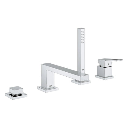 Grohe Eurocube® 4-Hole Single-Handle Deck Mount StarLight Chrome Roman Tub Faucet With 1.75 GPM Hand Shower