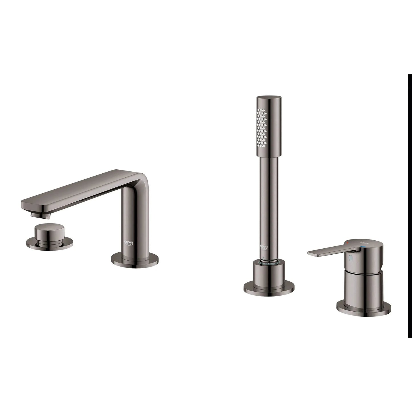 Grohe Lineare™ 4-Hole Single-Handle Deck Mount Hard Graphite Roman Tub Faucet With 1.75 GPM Hand Shower