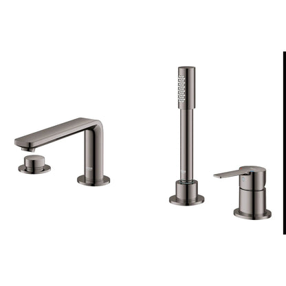 Grohe Lineare™ 4-Hole Single-Handle Deck Mount Hard Graphite Roman Tub Faucet With 1.75 GPM Hand Shower