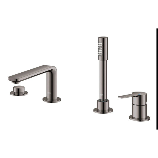 Grohe Lineare™ 4-Hole Single-Handle Deck Mount Hard Graphite Roman Tub Faucet With 1.75 GPM Hand Shower