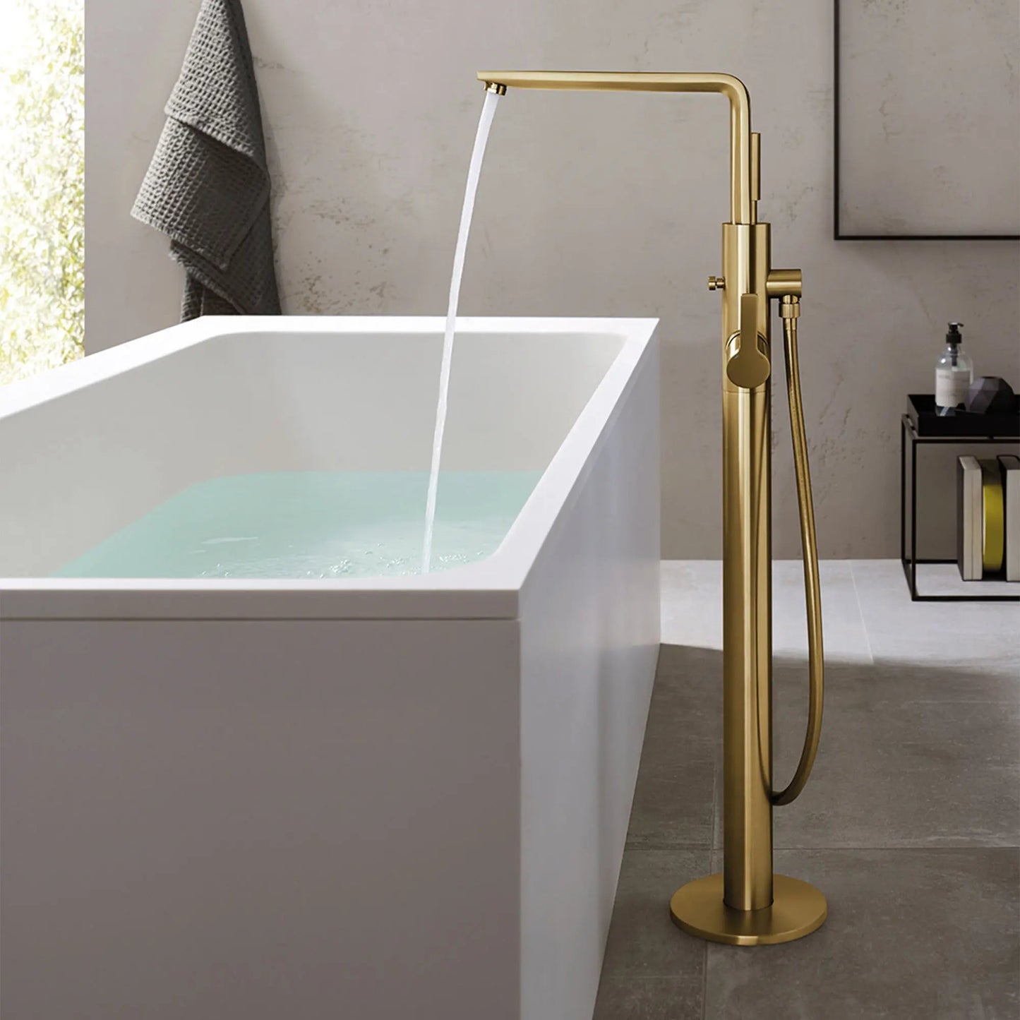 Grohe Lineare™ Single-Handle Freestanding Brushed Cool Sunrise Tub Faucet With 1.75 GPM Hand Shower