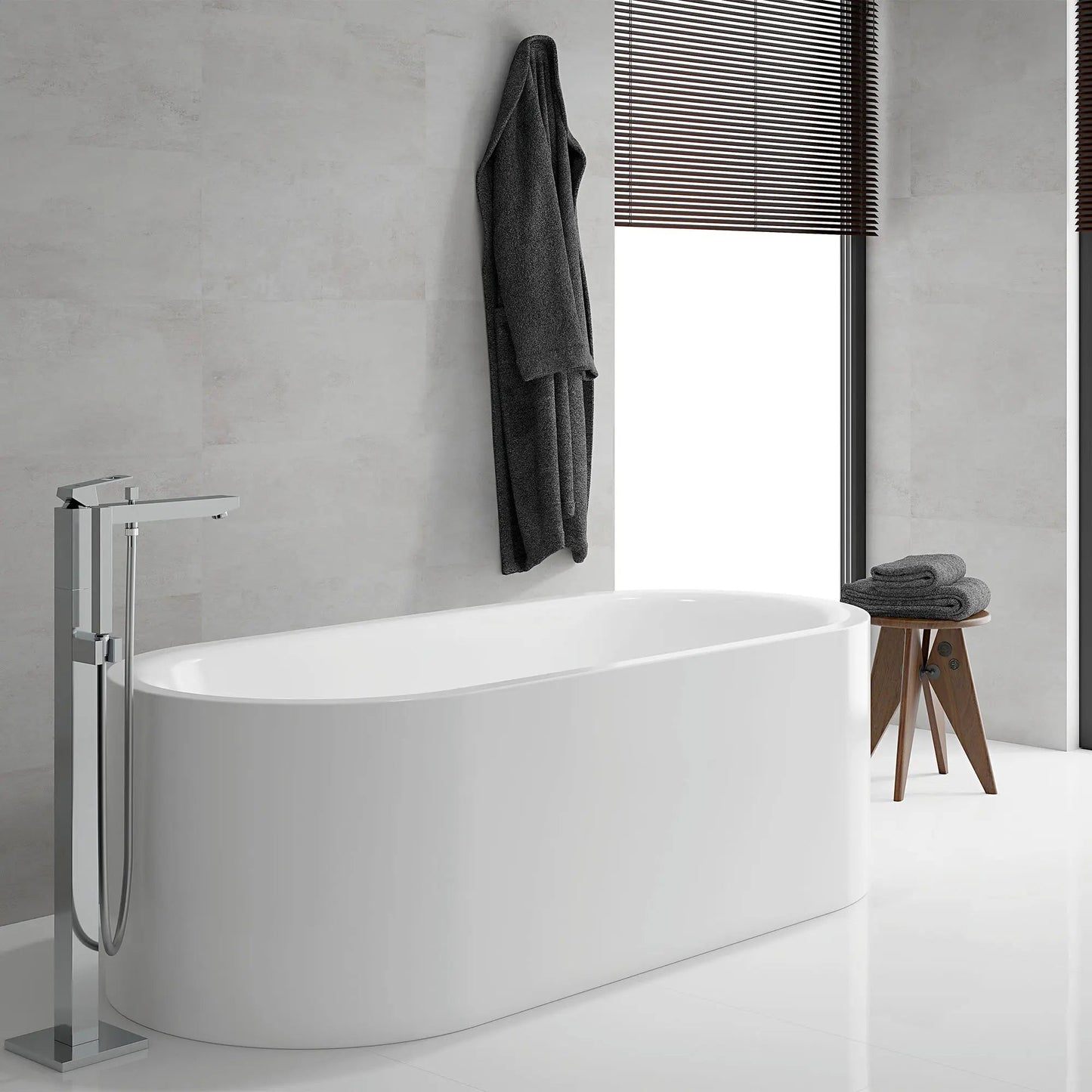 Grohe Eurocube® Single-Handle StarLight Chrome Freestanding Tub Faucet With 1.75 GPM Hand Shower