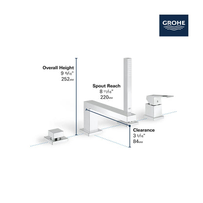 Grohe Eurocube® 4-Hole Single-Handle Deck Mount StarLight Chrome Roman Tub Faucet With 1.75 GPM Hand Shower