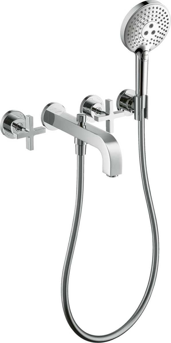 Axor Citterio 1.75 GPM 3-Hole Cross Handles Chrome Wall Mounted Tub Trim With Handshower