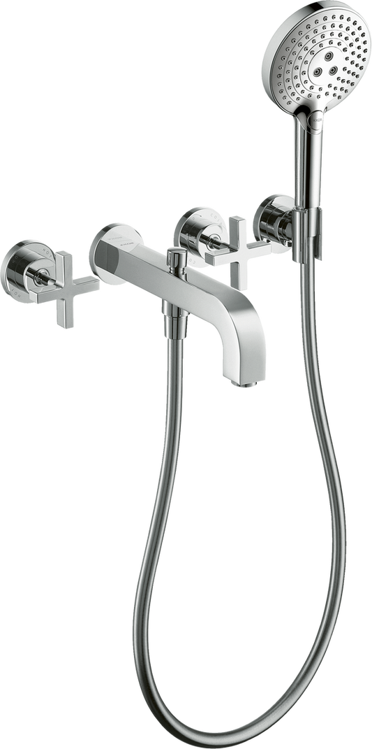 Axor Citterio 1.75 GPM 3-Hole Cross Handles Chrome Wall Mounted Tub Trim With Handshower