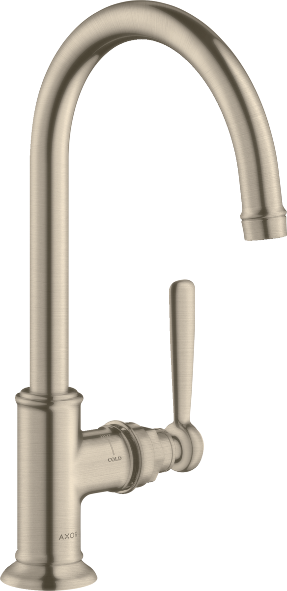 Axor Montreux 1.2 GPM 120-Degree Swivel Range Lever Handle Brushed Nickel Single Hole Faucet With Pop-Up Drain