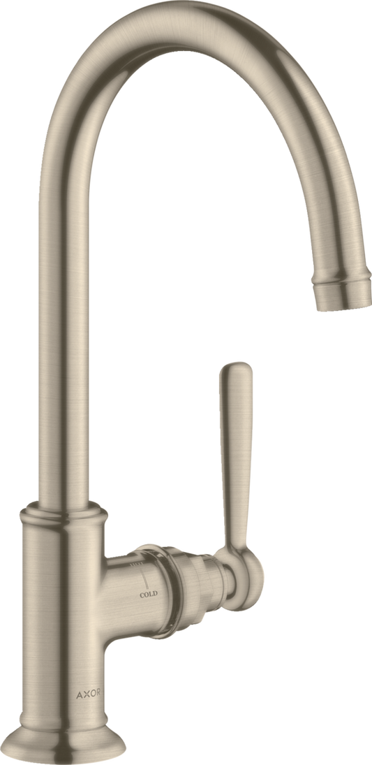 Axor Montreux 1.2 GPM 120-Degree Swivel Range Lever Handle Brushed Nickel Single Hole Faucet With Pop-Up Drain