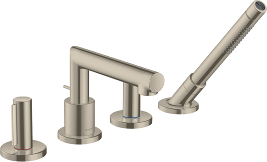Axor Uno 5.8 GPM 4-Hole Zero Handles Brushed Nickel Roman Tub Set Trim With 1.75 GPM Handshower