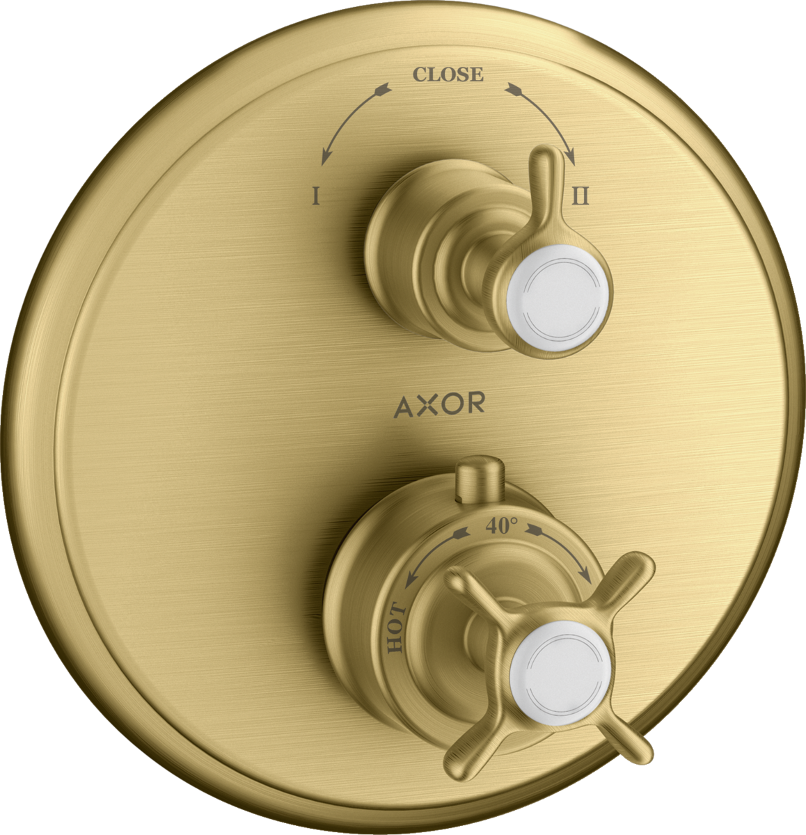 Axor Montreux Cross-Handle Volume Control and Diverter Brushed Gold Optic Thermostatic Trim