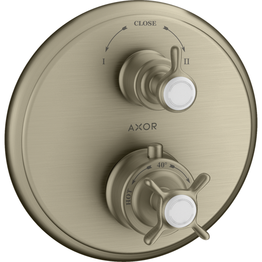 Axor Montreux Cross-Handle Volume Control and Diverter Brushed Nickel Thermostatic Trim