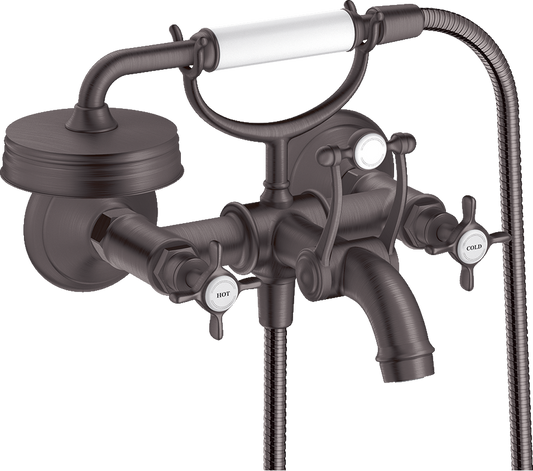 Axor Montreux 5.3 GPM 2-Cross Handle Wall Mounted Brushed Black Chrome Tub Filler With 1.8 GPM Handshower