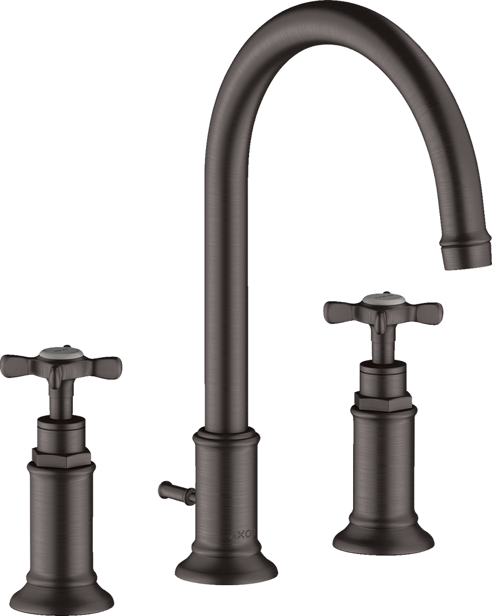 Axor Montreux 1.2 GPM Cross Handles Widespread Brushed Black Chrome 180 Faucet With Pop-Up Drain