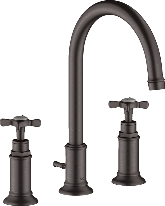 Axor Montreux 1.2 GPM Cross Handles Widespread Brushed Black Chrome 180 Faucet With Pop-Up Drain