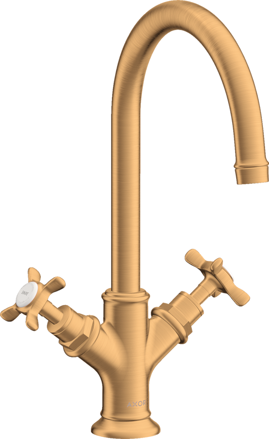 Axor Montreux 1.2 GPM 210 2 Cross Handles Brushed Gold Optic Faucet With Pop Up Drain