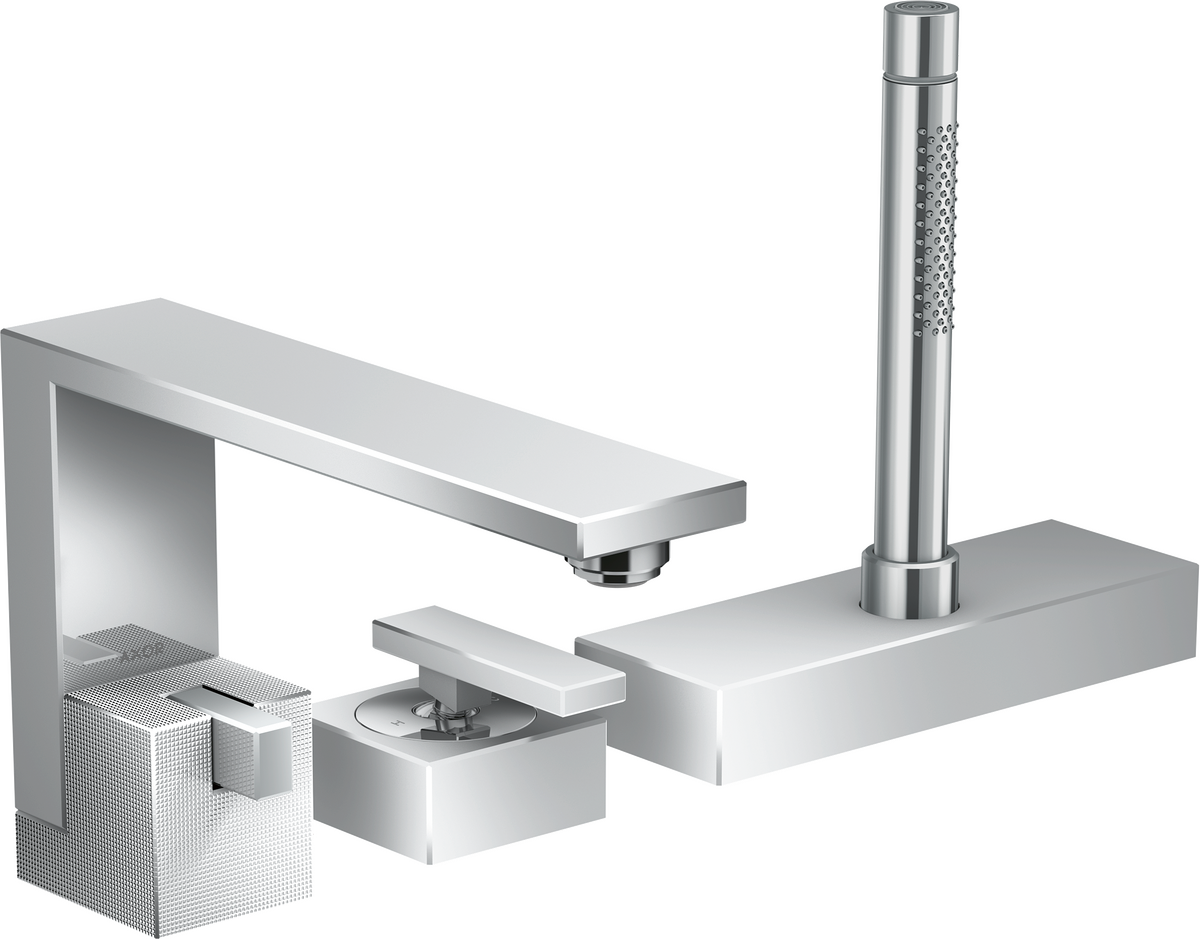Axor Edge 5.0 GPM 3-Hole Diamond Cut Chrome Roman Tub Set Trim With 1.75 GPM Handshower