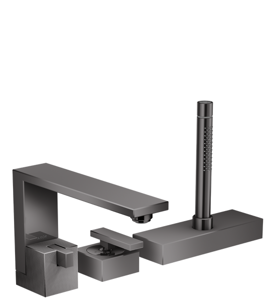 Axor Edge 5.0 GPM 3-Hole Diamond Cut Polished Black Chrome Roman Tub Set Trim With 1.75 GPM Handshower