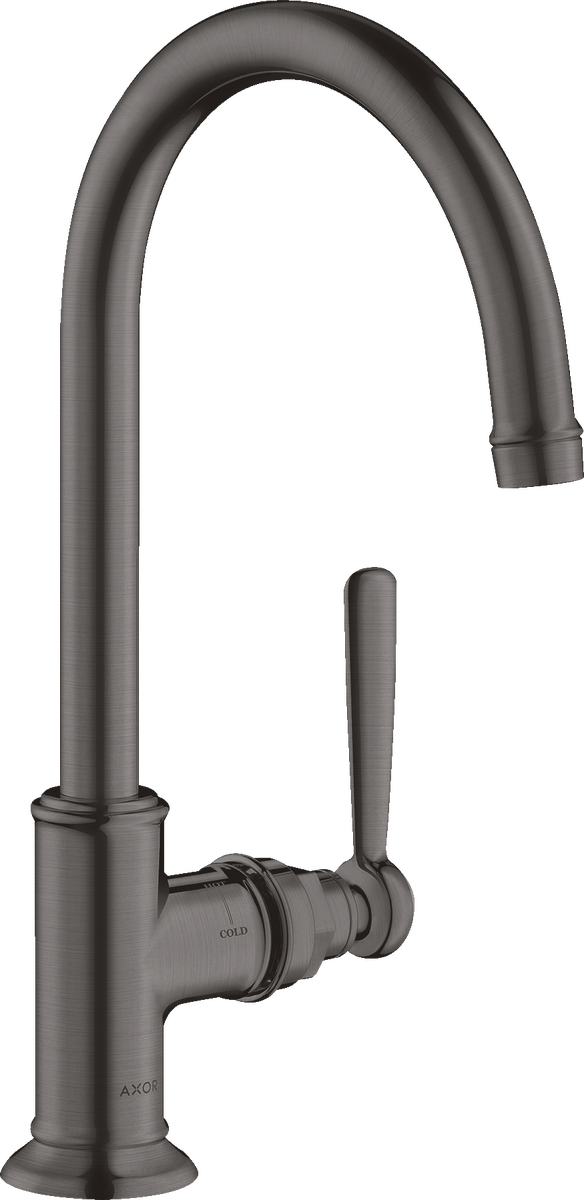 Axor Montreux 1.2 GPM 120-Degree Swivel Range Lever Handle Brushed Black Chrome Single Hole Faucet With Pop-Up Drain
