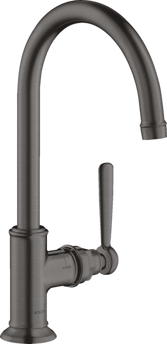 Axor Montreux 1.2 GPM 120-Degree Swivel Range Lever Handle Brushed Black Chrome Single Hole Faucet With Pop-Up Drain