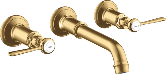 Axor Montreux 1.2 GPM Lever Handles Wall Mounted Brushed Gold Optic Widespread Faucet Trim