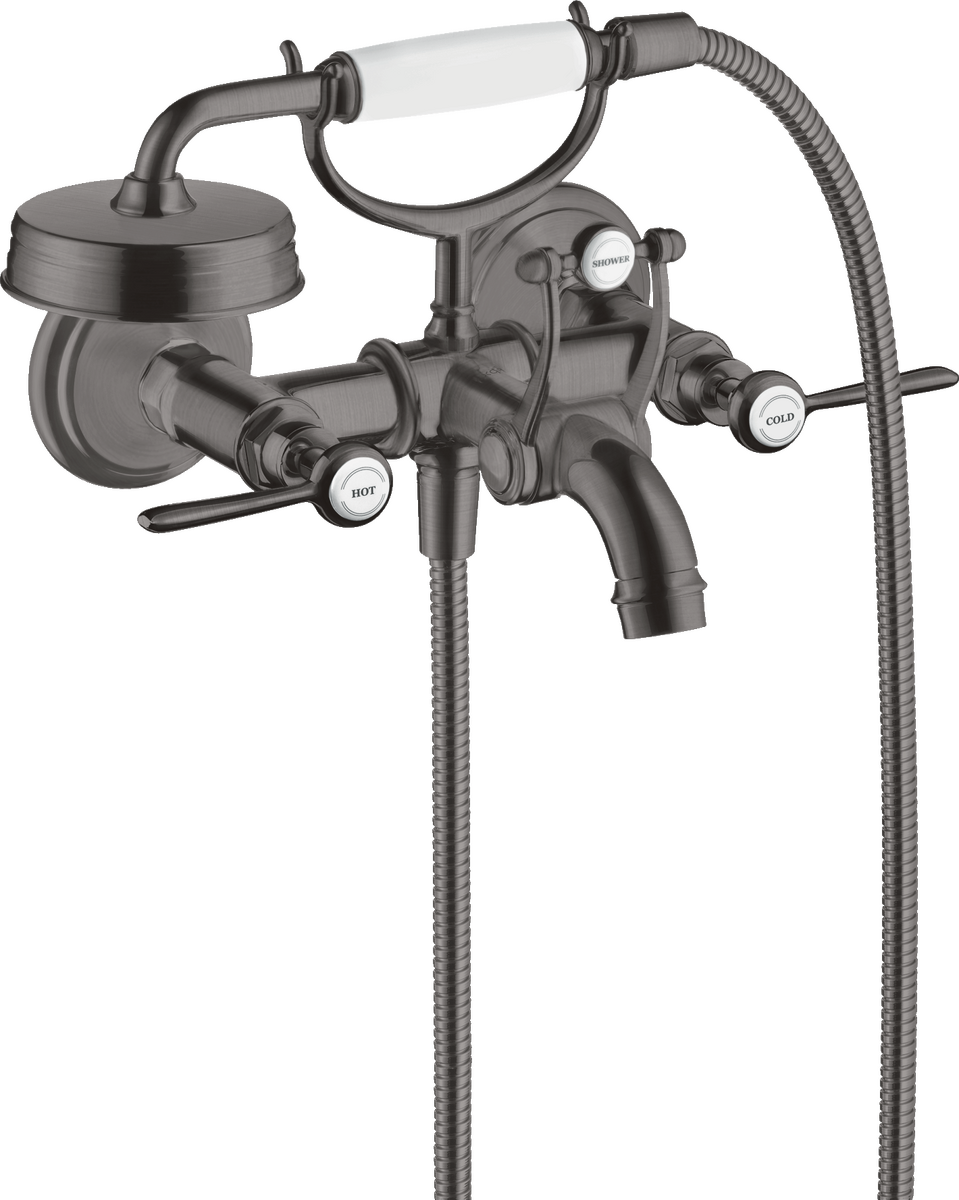 Axor Montreux 5.3 GPM 2-Lever Handle Wall Mounted Brushed Black Chrome Tub Filler With 1.8 GPM Handshower