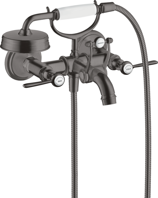 Axor Montreux 5.3 GPM 2-Lever Handle Wall Mounted Brushed Black Chrome Tub Filler With 1.8 GPM Handshower