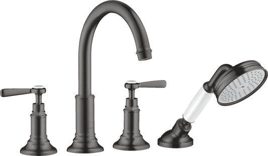 Axor Montreux 6.0 GPM Lever Handles 4-Hole Brushed Black Chrome Roman Tub Set Trim With 1.8 GPM Handshower