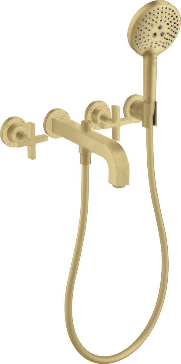 Axor Citterio 1.75 GPM 3-Hole Cross Handles Brushed Gold Optic Wall Mounted Tub Trim With Handshower