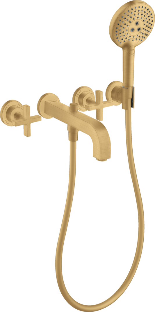 Axor Citterio 1.75 GPM 3-Hole Cross Handles Brushed Gold Optic Wall Mounted Tub Trim With Handshower