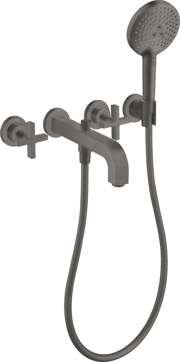 Axor Citterio 1.75 GPM 3-Hole Cross Handles Brushed Black Chrome Wall Mounted Tub Trim With Handshower
