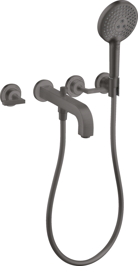 Axor Citterio 1.75 GPM 3-Hole Lever Handles Brushed Black Chrome Wall Mounted Tub Trim With Handshower