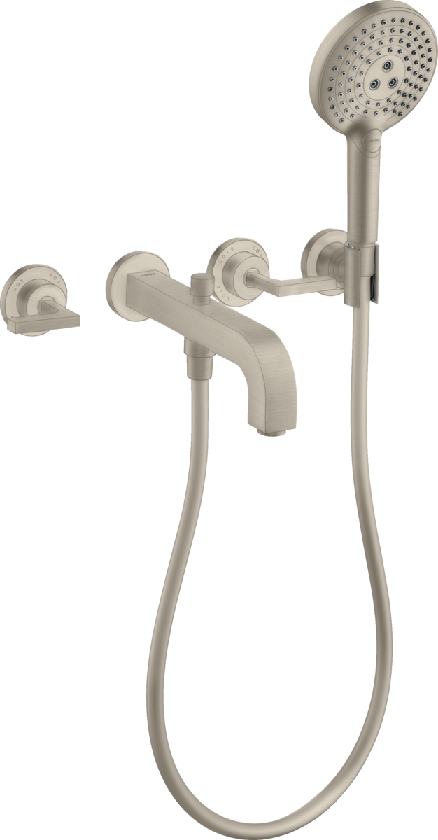 Axor Citterio 1.75 GPM 3-Hole Lever Handles Brushed Nickel Wall Mounted Tub Trim With Handshower