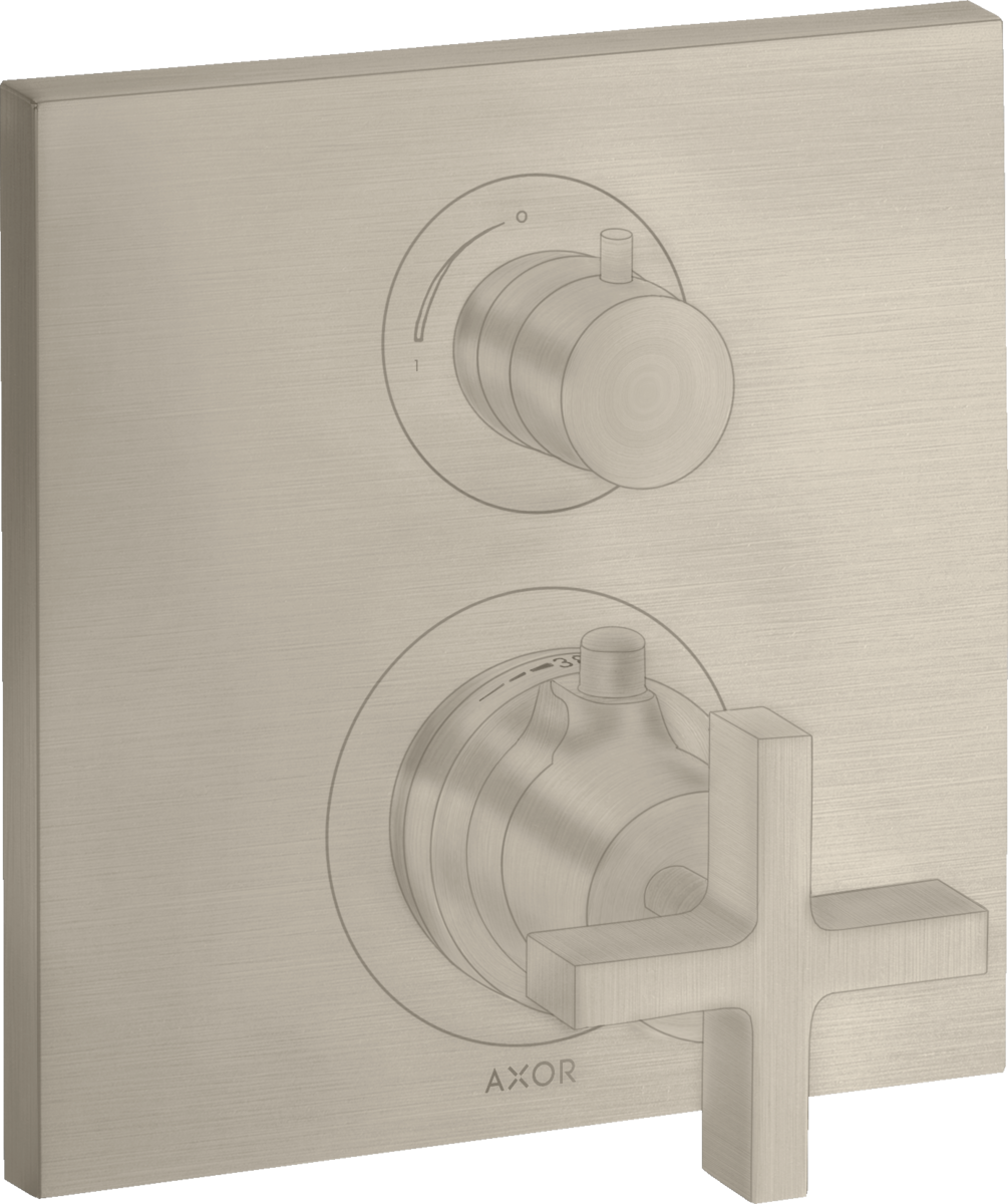 Axor Citterio Cross Handle Brushed Nickel Thermostatic Trim With Volume Control and Diverter