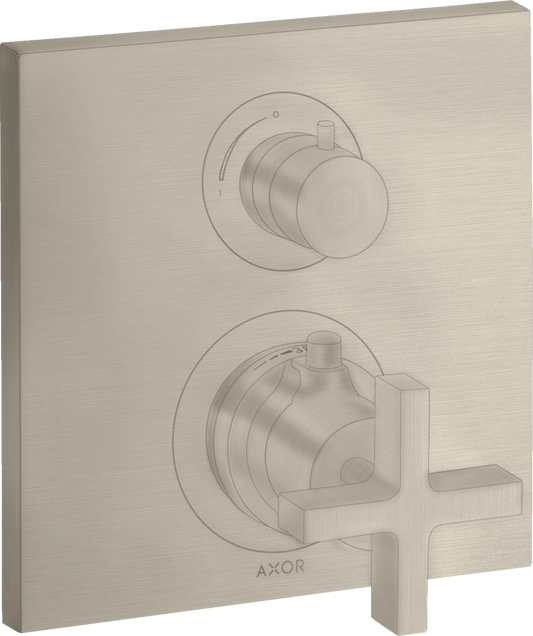 Axor Citterio Cross Handle Brushed Nickel Thermostatic Trim With Volume Control and Diverter