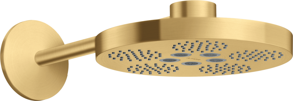 Axor One 2.5 GPM 280 2-Jet Brushed Gold Optic Showerhead With Showerarm Trim