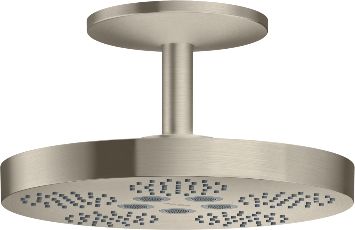 Axor One 11" 1.75 GPM 280 2-Jet Brushed Nickel Showerhead With Ceiling Mount Trim