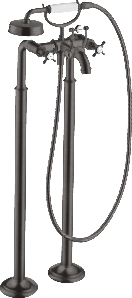 Axor Montreux 4.75 GPM 2 Cross Handles Brushed Black Chrome Freestanding Tub Filler Trim With 1.8 GPM Handshower