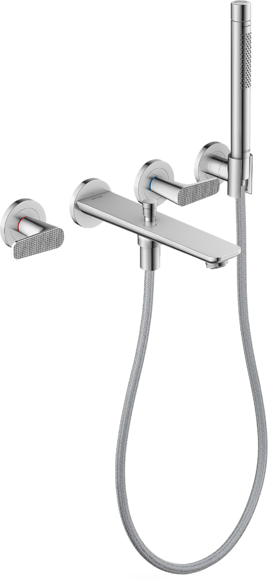 Axor Citterio C 1.75 GPM 3-Hole Chrome Wall Mounted Tub Filler With Cubic Cut Handshower and Holder