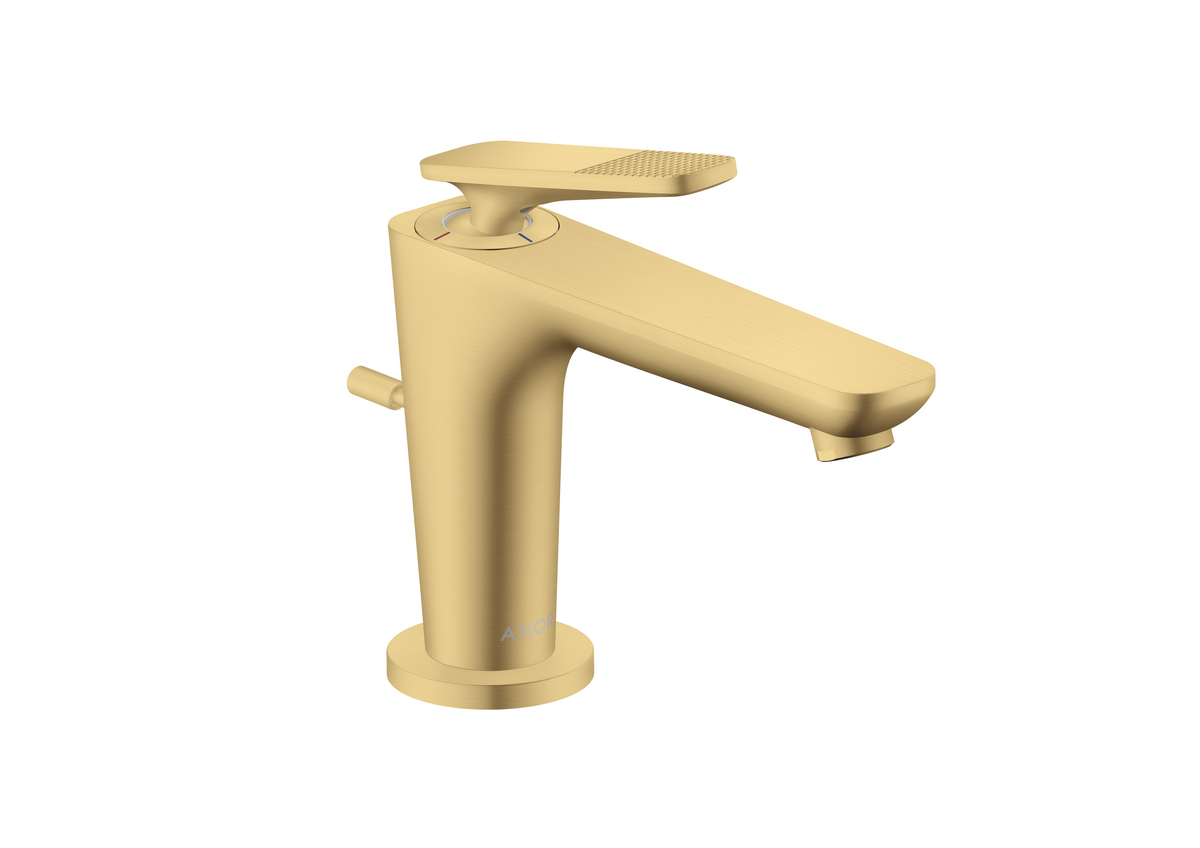 Axor Citterio C 1.2 GPM Single Hole Lever Handle Cubic Cut Brushed Gold Optic Faucet With CoolStart and Pop-Up Drain