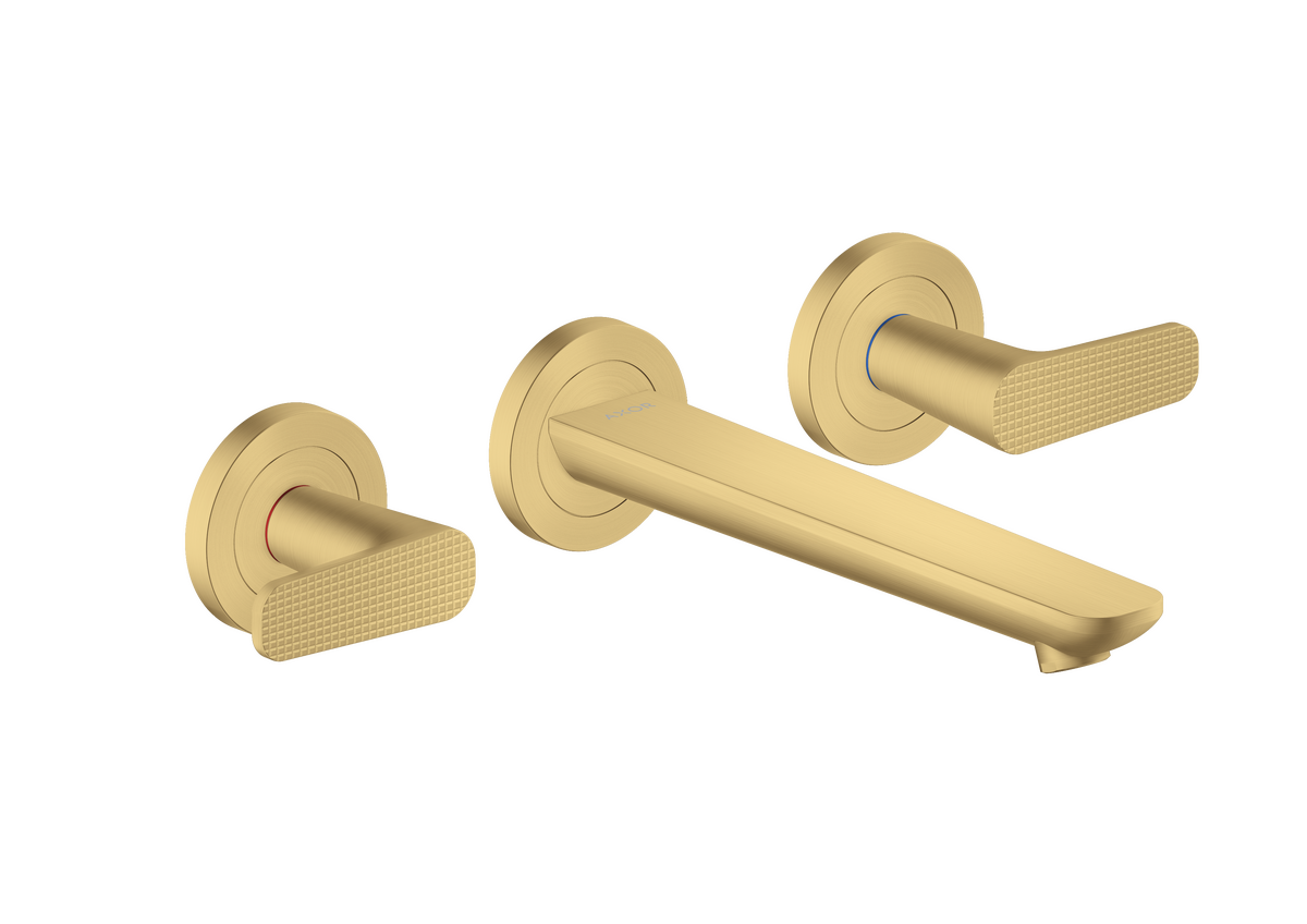 Axor Citterio C 1.2 GPM Lever Handle Brushed Gold Optic Wall Mounted Widespread Cubic Cut Faucet