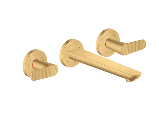 Axor Citterio C 1.2 GPM Lever Handle Brushed Gold Optic Wall Mounted Widespread Cubic Cut Faucet