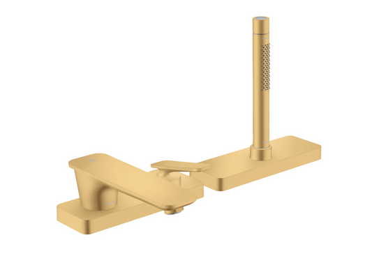 Axor Citterio C 1.75 GPM 3-Hole Brushed Gold Optic Roman Tub Set Trim With Handshower and Sbox