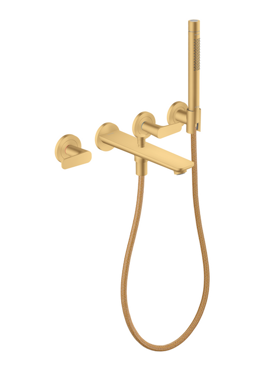 Axor Citterio C 1.75 GPM 3-Hole Brushed Gold Optic Wall Mounted Tub Filler With Handshower and Holder