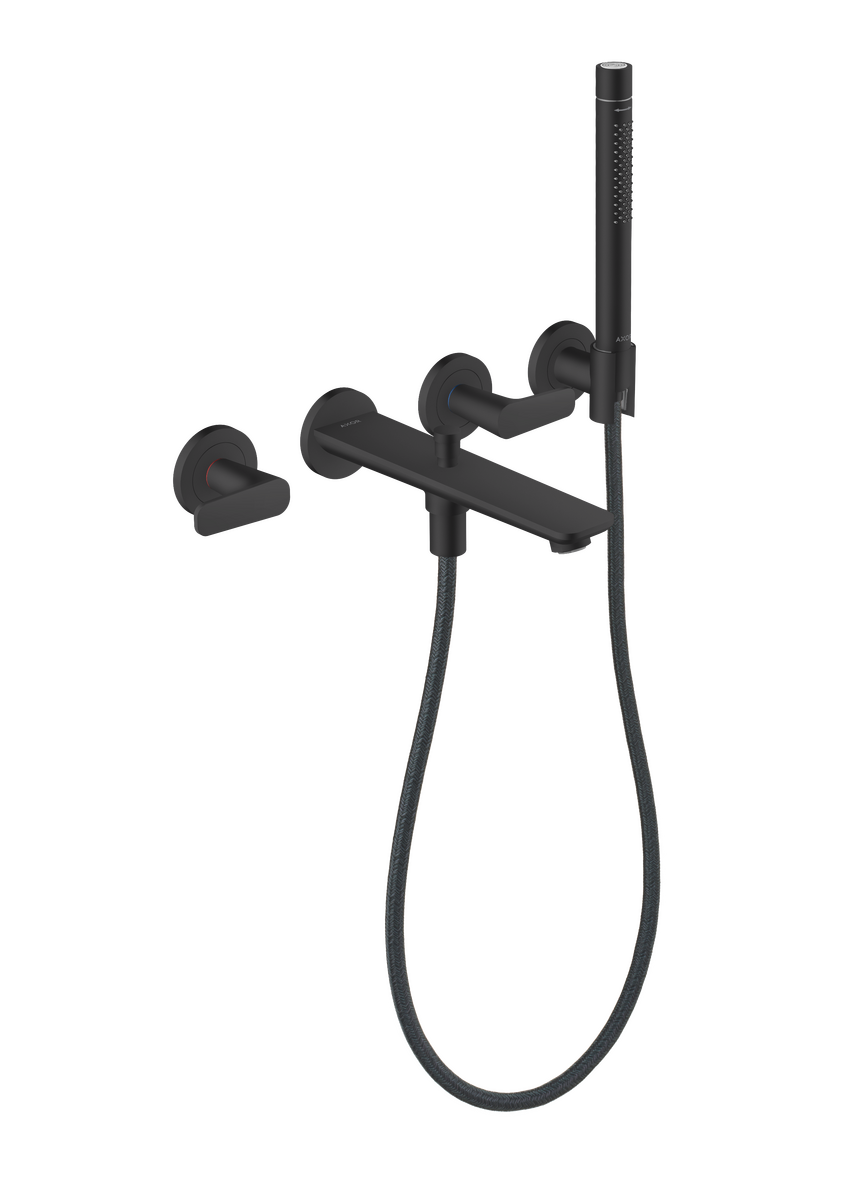 Axor Citterio C 1.75 GPM 3-Hole Matte Black Wall Mounted Tub Filler With Handshower and Holder