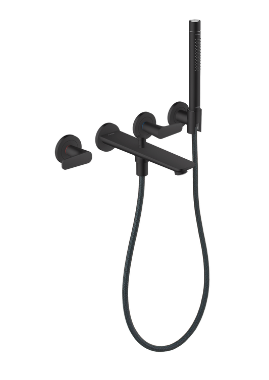 Axor Citterio C 1.75 GPM 3-Hole Matte Black Wall Mounted Tub Filler With Handshower and Holder
