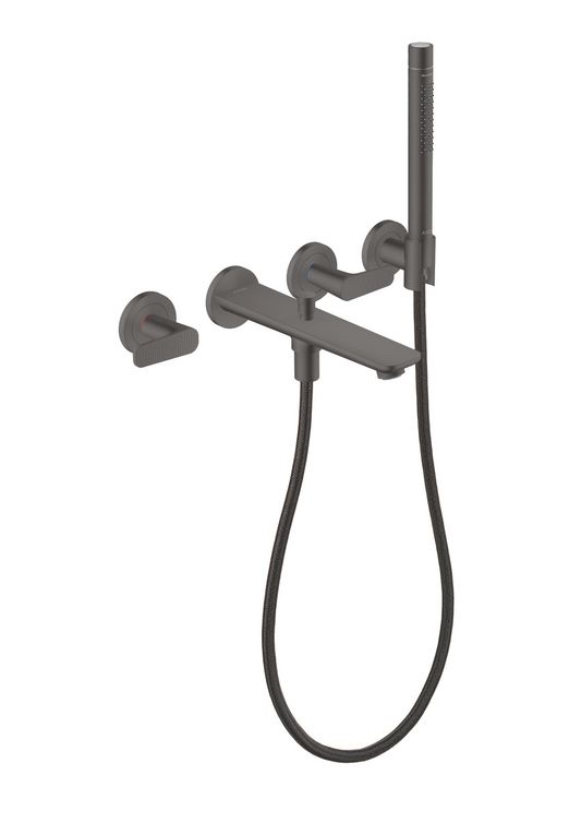 Axor Citterio C 1.75 GPM 3-Hole Brushed Black Chrome Wall Mounted Tub Filler With Cubic Cut Handshower and Holder