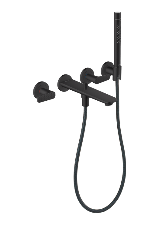 Axor Citterio C 1.75 GPM 3-Hole Matte Black Wall Mounted Tub Filler With Cubic Cut Handshower and Holder