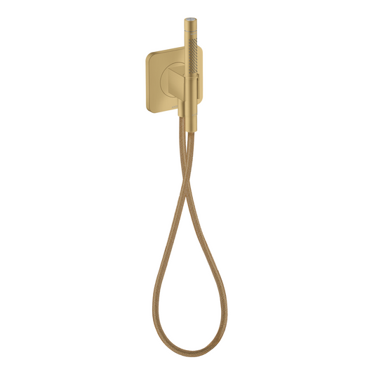 Axor Citterio C 2.5 GPM 5" x 5" Outlet Softsquare Brushed Gold Optic Handshower With Holder and Textile Hose