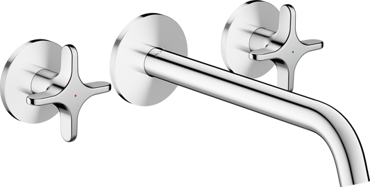 Axor One 5.3 GPM 3-Hole 220 Cross Handle Wall Mounted Chrome Tub Filler